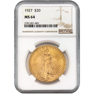 1927 $20 Gold St. Gaudens NGC MS-64