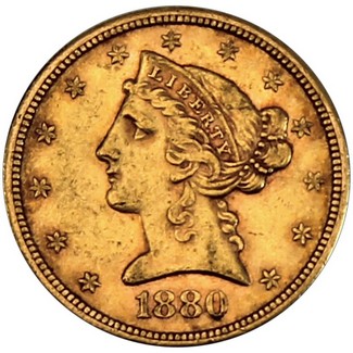 1880-S $5 Gold Liberty XF/AU