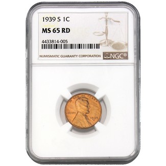 1939-S Lincoln Cent NGC MS-65 RD