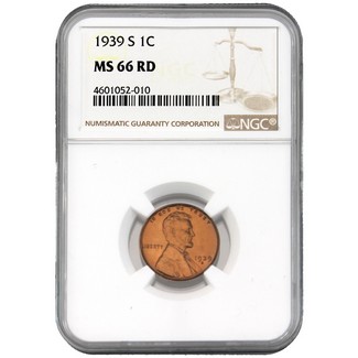 1939-S Lincoln Cent NGC MS-66 RD