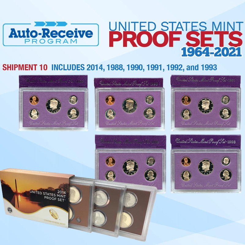 Shipment #10 1988, 1990, 1991, 1992, 1993, and 2014 Proof Sets in OGP