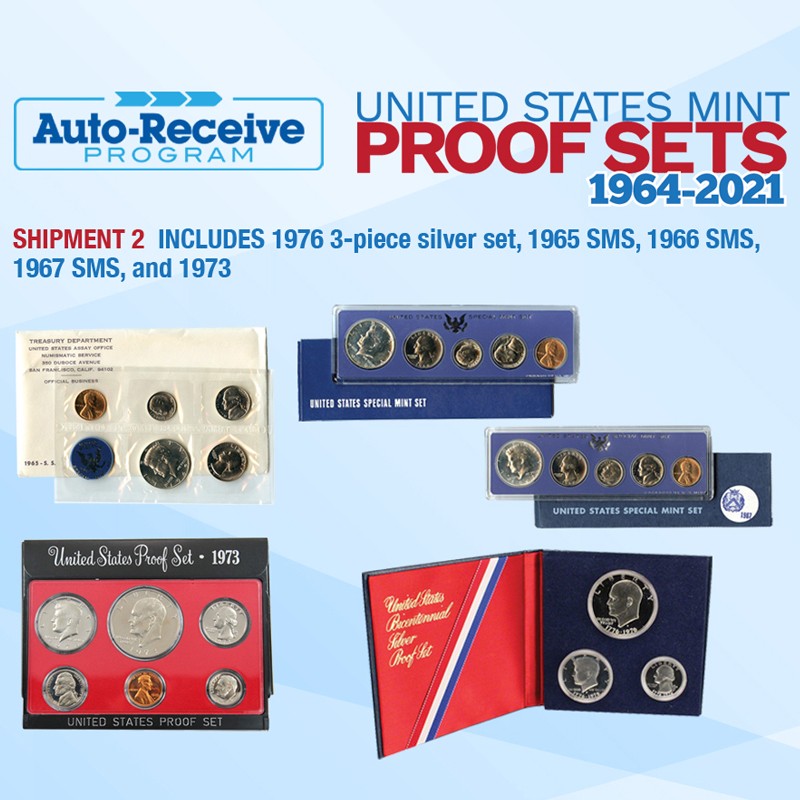 Shipment #2 1976 3pc Silver Set, 1965 SMS, 1966 SMS, 1967 SMS, and 1973 in OGP