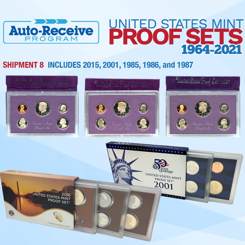 Shipment #8 1985, 1986, 1987, 2001, and 2015 Proof Sets in OGP
