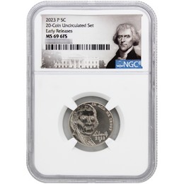 2023 Jefferson Nickel NGC MS69 6FS ER from 20-Coin Uncirculated Set Portrait Label