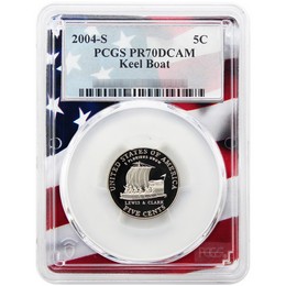 2004 S Proof Keelboat Nickel PCGS PR70 DCAM Flag Picture Frame