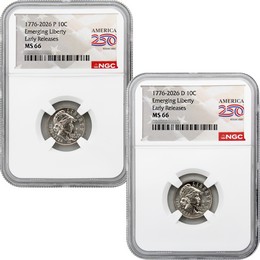 2026 P&D Semiquincentennial Emerging Liberty Dime NGC MS66 ER America 250 Label