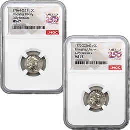 2026 P&D Semiquincentennial Emerging Liberty Dime NGC MS67 ER America 250 Label