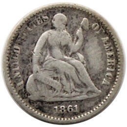 1861 Liberty Seated Half Dime Good - Very Good Condition