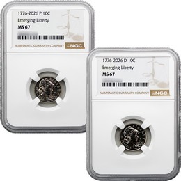 2026 P&D Semiquincentennial Emerging Liberty Dime NGC MS67 Brown Label