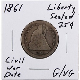 1861 Liberty Seated Quarter Good - Very Good Condition