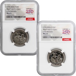 2026 P&D Semiquincentennial Quarter Mayflower Compact Set NGC MS65 ER America 250 Label