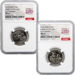 2026 P&D Semiquincentennial Quarter Mayflower Compact Set NGC MS67 ER America 250 Label