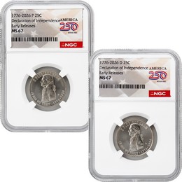 2026 P&D Semiquincentennial Quarter Declaration of Independence Set NGC MS67 ER America 250 Label