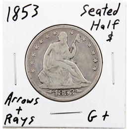1853 Liberty Seated Half Dollar with Arrows & Rays in Good - Very Good Condition