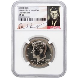 2023 D Kennedy Half Dollar NGC MS69 ER from  20-Coin Uncirculated Set Portrait Label