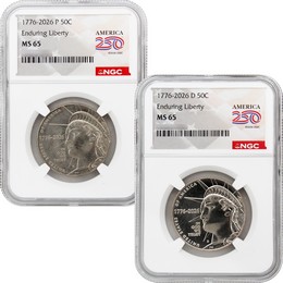 2026 P&D Semiquincentennial Half Dollar Enduring Liberty Set NGC MS65 America 250 Label