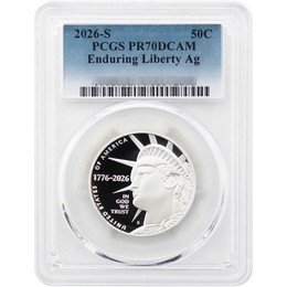 2026 S Silver Proof Semiquincentennial Half Dollar Enduring Liberty PCGS PR70 DCAM from the Silver Proof Set Blue Label 2026 S Silver Proof Semiquincentennial Half Dollar Enduring Liberty PCGS PR70 DCAM from the Silver Proof Set Blue Label