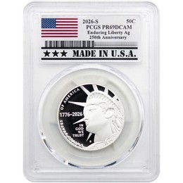 2026 S Silver Proof Semiquincentennial Half Dollar Enduring Liberty PCGS PR69 DCAM Made in the USA Holder