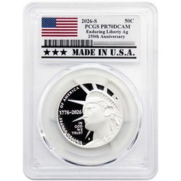2026 S Silver Proof Semiquincentennial Half Dollar Enduring Liberty PCGS PR70 DCAM Made in the USA Holder