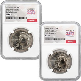2026 P&D Semiquincentennial Half Dollar Enduring Liberty Set NGC MS65 ER America 250 Label