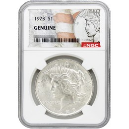 1923 Peace Dollar NGC Genuine Peace/Flag Label