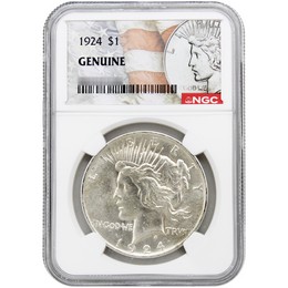 1924 Peace Dollar NGC Genuine Peace/Flag Label