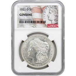 1921 D Morgan Silver Dollar NGC Genuine Morgan/Flag Label