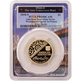 2018 S $1 Innovation Dollar 1st Patent PCGS PR69 DCAM First Strike Bay Bridge Picture Frame 2018 S $1 Innovation Dollar 1st Patent PCGS PR69 DCAM First Strike Bay Bridge Picture Frame