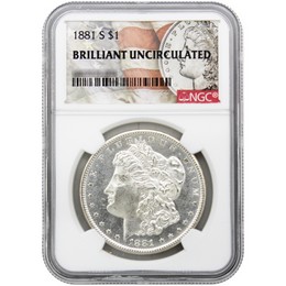 1881-S Morgan Silver Dollar NGC Brilliant Uncirculated Morgan / Flag Label