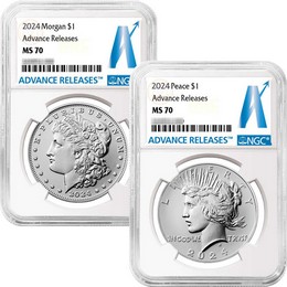 2024 Morgan and Peace Silver Dollar Set NGC MS70 Advance Releases AR Label 2024 Morgan and Peace Silver Dollar Set NGC MS70 Advance Releases AR Label