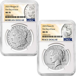 2025 Morgan & Peace Silver Dollar Set NGC MS70 FDI Morgan and Peace Dollar Label