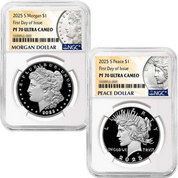 2025 S Proof Morgan and Peace Silver Dollar Set NGC PF70 UC FDI Morgan and Peace Dollar Label