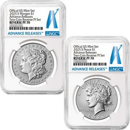 2025 S Reverse Proof Morgan and Peace Silver Dollar Set NGC PF70 AR 2025 S Reverse Proof Morgan and Peace Silver Dollar Set NGC PF70 AR
