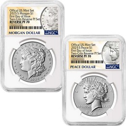 2025 S Reverse Proof Morgan and Peace Silver Dollar Set NGC PF70 FDI Morgan and Peace Dollar Label