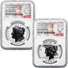 2025 S Reverse Proof Morgan and Peace Silver Dollar Set NGC PF69 Morgan/Peace Flag Label