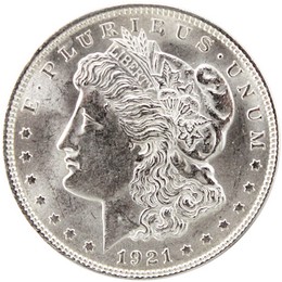 1921 Morgan Silver Dollar in Almost Uncirculated - Brilliant Uncirculated Condition