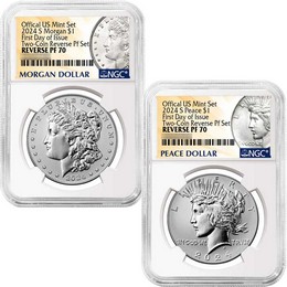 2024 S Reverse Proof Morgan & Peace Silver Dollar Set NGC PF70 FDI Morgan and Peace Label