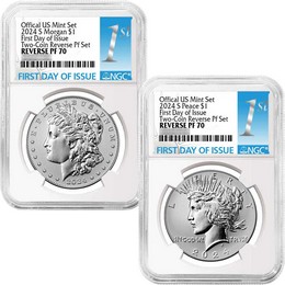2024 S Reverse Proof Morgan & Peace Silver Dollar Set NGC PF70 FDI 1st Label