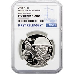 2018 Proof WWI Centennial Commem Silver Dollar NGC PF69 UC FR