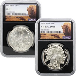2001 Buffalo Commemorative Pair NGC 69 Black Core