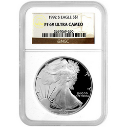 1992 S Proof Silver Eagle NGC PF69 Ultra Cameo Brown Label
