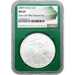 2005 Silver Eagle NGC MS69 Green Core