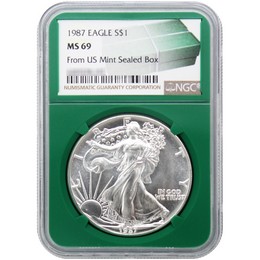 1987 Silver Eagle NGC MS69 Green Core 1987 Silver Eagle NGC MS69 Green Core