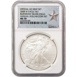 2008 W Burnished Silver Eagle Annual Dollar Set NGC MS70 Silver Star Label