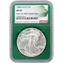 1988 Silver Eagle NGC MS69 Green Core 1988 Silver Eagle NGC MS69 Green Core