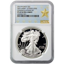 2016 W Silver Eagle NGC PF69 Ultra Cameo Congratulations Set Gold Star Label 2016 W Silver Eagle NGC PF69 Ultra Cameo Congratulations Set Gold Star Label