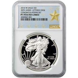 2016 W Silver Eagle NGC PF70 Ultra Cameo Congratulations Set Gold Star Label 2016 W Silver Eagle NGC PF70 Ultra Cameo Congratulations Set Gold Star Label