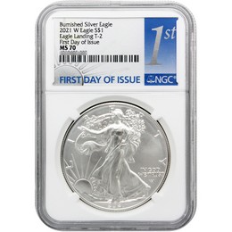 2021 W Burnished Silver Eagle Type 2 Eagle Landing NGC MS70 FDI White Core 1st Label
