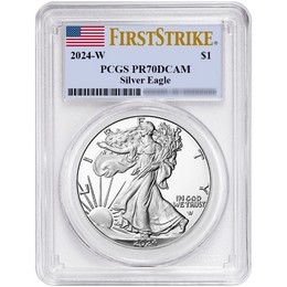 2024 W Proof Silver Eagle PCGS PR70 DCAM First Strike Flag Label 2024 W Proof Silver Eagle PCGS PR70 DCAM First Strike Flag Label