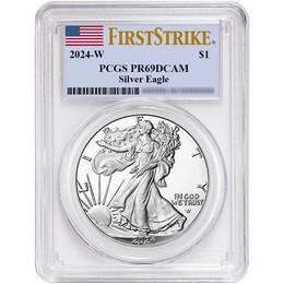 2024 W Proof Silver Eagle PCGS PR69 DCAM First Strike Flag Label 2024 W Proof Silver Eagle PCGS PR69 DCAM First Strike Flag Label